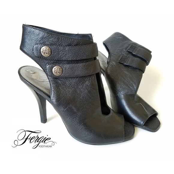Fergie Shoes - Fergie Black Leather Ankle Bootie Stiletto Sandals